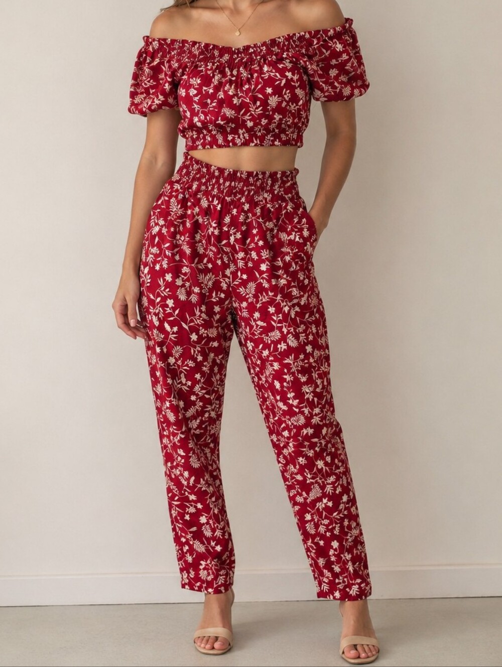 Bar III Floral Off-the-Shoulder Crop Top & Pants Set ✨ Size XXS